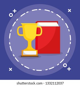 text book and trophy cup