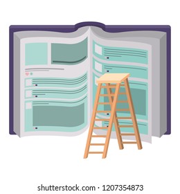 text book with wooden stair