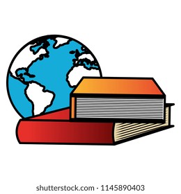 text books school with earth planet