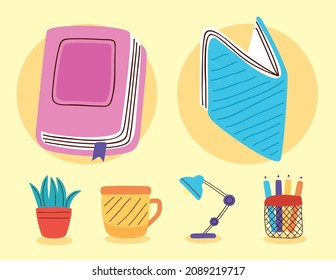 text books set six icons
