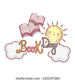 text books with sun kawaii day celebration
