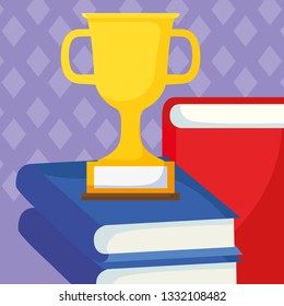 text books with trophy cup
