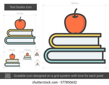 Text books vector line icon isolated on white background. Text books line icon for infographic, website or app. Scalable icon designed on a grid system.