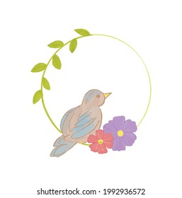borde de texto o marco con un pequeño pájaro y flor adorables