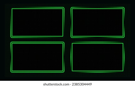 Стоковое векторное изображение: Text border frames, cyber tech visuals, thin neon green bright lights.