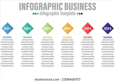 Text box abstract infographics number options template with Six 6 steps, with Six 6 label. Can be used for workflow layout, diagram, business step options, banner, web design.