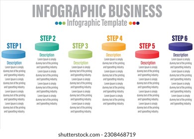 Text box abstract infographics number options template with Six 6 steps, with Six 6 label. Can be used for workflow layout, diagram, business step options, banner, web design.