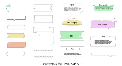 Text box callout text frame, border. Line simple set empty template for title, divider line design element. Banner, comic ribbon label element.