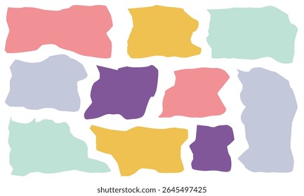 İrregular text box. Colorful abstract shapes arranged in a playful pattern on a white background showcasing creativity and artistic expression