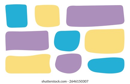 İrregular text box. Colorful abstract shapes arranged in an artistic pattern on a white background showcasing a harmonious blend of colors used in modern design