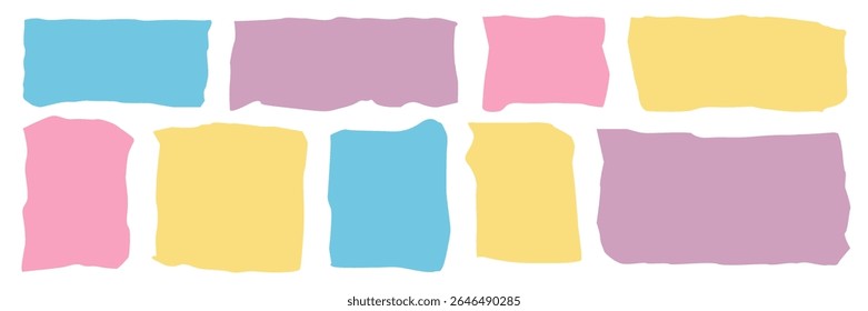 İrregular text box. Colorful abstract shapes arranged in a playful pattern on a white background, showcasing a blend of soft pastel tones and variety in shape design