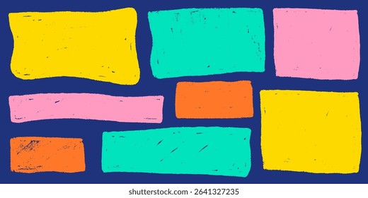 Text box crayon texture square shape set . Box for quote geometric kid brush. Rectangle text frame crayon kid texture. Vector illustration