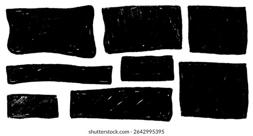 Text box crayon texture square shape set . Box for quote geometric kid brush. Rectangle text frame crayon kid texture. Vector illustration