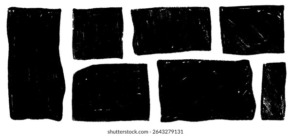 Text box crayon texture square shape set . Box for quote geometric kid brush. Rectangle text frame crayon kid texture. Vector illustration
