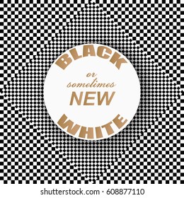 Text box design with abstract black and white line pattern background. Fashion graphics design. Strict graphic backdrop. Retro style. Vector Illustration.