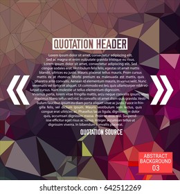 Text box design with corner quotes plus dark trianglify background. Vector illustration.