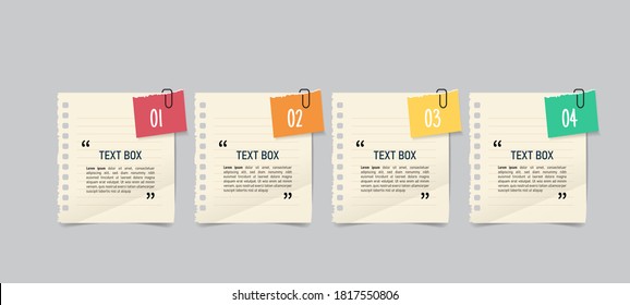 Text box design with note papers.	