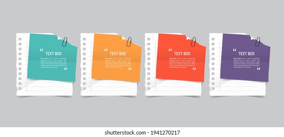 Text box design with note papers infographic.