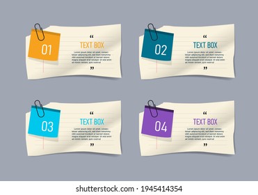 Text box design with note papers infographic.	
