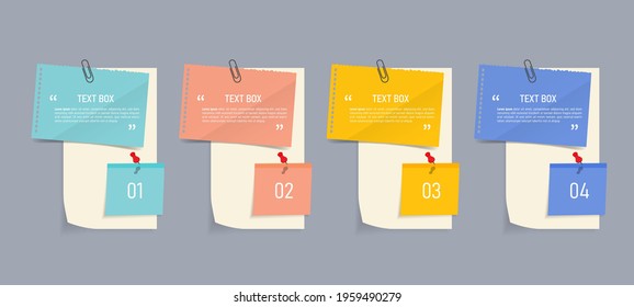 Text box design with note papers infographic.