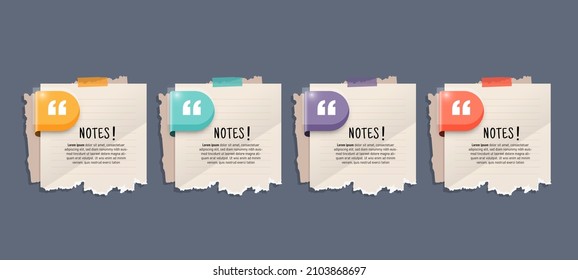 Text box design with note papers infographic.