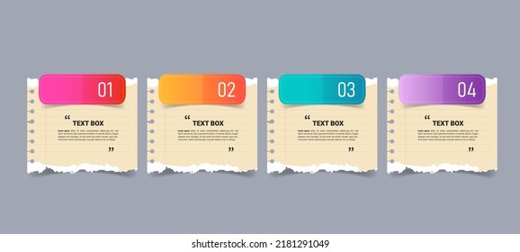 Text box design with notepapers infographic