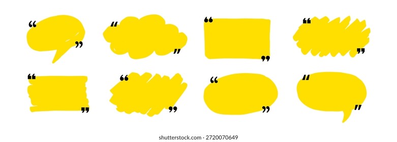 Quadro da caixa de texto definido com aspas. Plano de fundo do quadro de mensagem de fala do texto do traçado com marcador desenhado à mão. Aspas diálogo discurso, quadrado, bate-papo banner design template. Ilustração vetorial