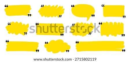 Text box frame set with quotation mark. Hand drawn marker brush stroke text speech message frame background. Quotation mark dialog speech, square, chat banner design template. Vector illustration