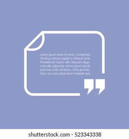 Text box frame template vector illustration isolated on blue background. Quote text border.