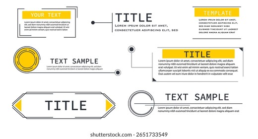 Quadro de caixa de texto, texto explicativo de título hud tecnologia menu de borda, placa de interface de linha moderna. Definir elementos do jogo, modelo de web design para texto, banner.