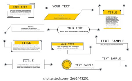 Text box frame, title callout tech hud border menu, modern line interface board. Set game elements, web design template for text, banner.