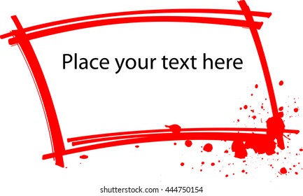 text box framed with red strokes and ink blots in one corner