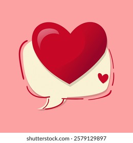 Text box with heart isolated pink background. Cute cartoon style suitable for Valentine's Day decoration and romantic concept.