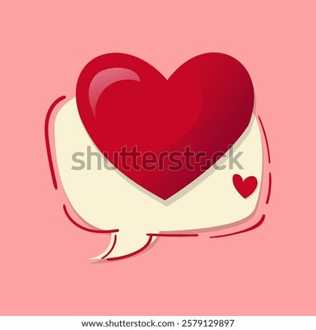 Text box with heart isolated pink background. Cute cartoon style suitable for Valentine's Day decoration and romantic concept.
