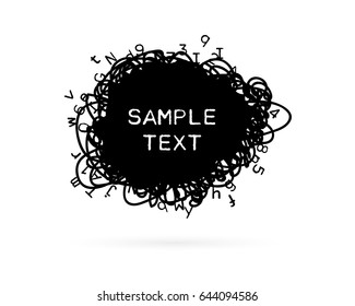 Text box with letters and scribbles. Black frame with copy space. Creation, imagination and learning conceptual vector illustration