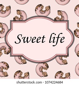 Text box on background with donuts, colorful, hand drawing style, vector illustration