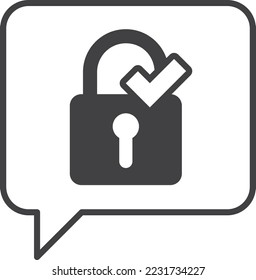 Text box with padlock and check mark illustration in minimal style isolated on background