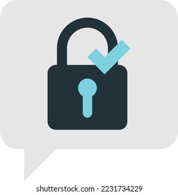 Cuadro de texto con candado e ilustración de marca de verificación con estilo mínimo aislado en segundo plano