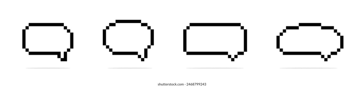 Text box pixelated illustration. Speech bubble pixel style set.