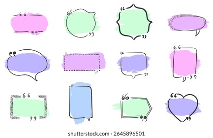 Text box with quote sticker abstract info set banner background cartoon mention citation message comment symbols memo communication remark talk frame education bubble offer

