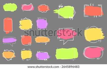 Text box with quote sticker abstract info set banner background cartoon mention citation message comment symbols memo communication remark talk frame education bubble offer

