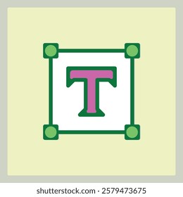 Text Box Resize Icon with green border handles and a pink letter T symbol