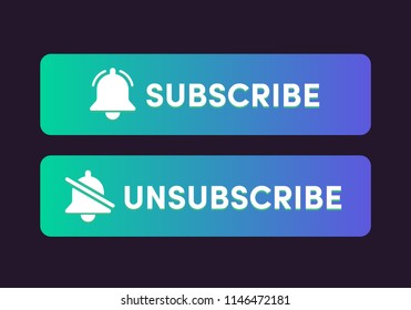 Text Box and Subscribe Button Template with the notification bell icon. Unsubscribe button with the forbidden notification bell icon. Reminder icon. News subscribe button. 