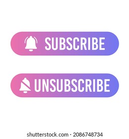 Text box and subscribe button template with the notification bell icon. Unsubscribe button with the forbidden notification bell icon. Reminder icon. News subscribe button. Vector