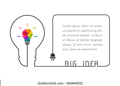 Text box template with big idea concept. Lightbulb and wire forming a lightbulb shape. Vector illustration.