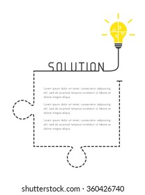 Text box  template with lightbulb and jigsaw puzzle piece as solution concept.