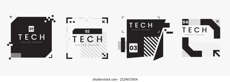 Text boxes collection in abstract technology style. Futuristic HUD elements set. Hi-tech cyberpunk frames and borders. Modern sci-fi banners. Black and white colors. Vector illustration - Shutterstock ID 2129672924