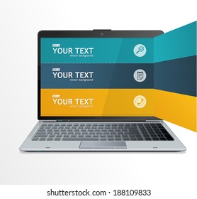 Text boxes, infographics on laptop white background
