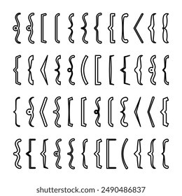 Text brackets collection, black quotation box. Curly, square and corner parentheses. Vintage typographical symbol, calligraphic quote frame. Doodle, lettering element. Vector illustration
