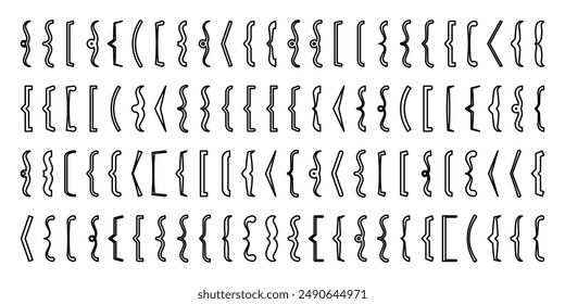 Text brackets collection, black quotation box. Curly, square and corner parentheses. Vintage typographical symbol, calligraphic quote frame. Doodle, lettering element. Vector illustration
